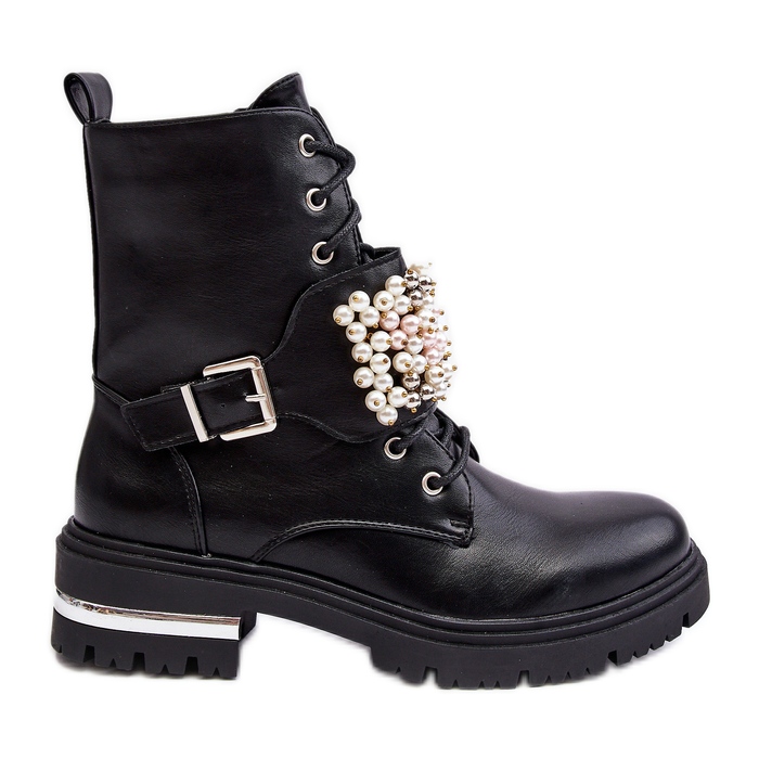 Ocieplane Damskie Workery Botki Zdobione Czarne Venizi