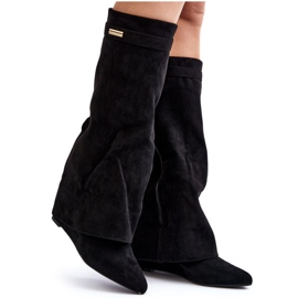 Kozaki Damskie Na Ukrytym Koturnie Czarne Pattia