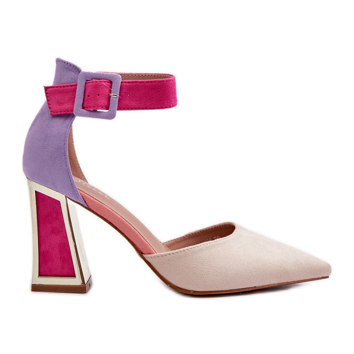 Zamszowe Czółenka Na Słupku Multikolor Lodho wielokolorowe