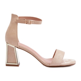 Sandały Zamszowe Na Słupku Beżowe Pholia beżowy