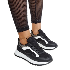 Czarne sneakersy na platformie z brokatem Evelia