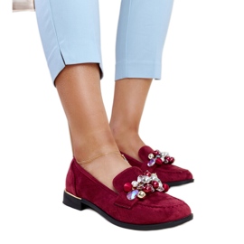 Bordowe mokasyny z ozdobami Dahera czerwone