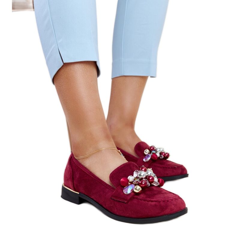 Bordowe mokasyny z ozdobami Dahera czerwone