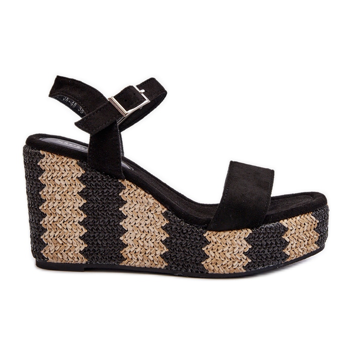 Sandały Damskie Na Koturnie Z Plecionką Czarne Reviala
