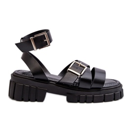 Sandały Damskie Z Paskami Eko Skórzane Czarne Eladira