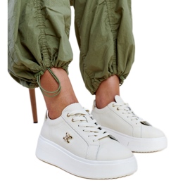 Jasnobeżowe skórzane sneakersy na wysokiej podeszwie Melita beżowy