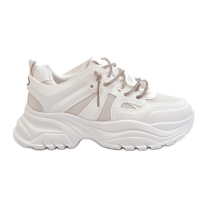 Sneakersy Damskie Na Masywnej Podeszwie Z Ozdobnym Sznurowaniem Białe Relissa