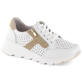 Skórzane półbuty sportowe damskie na koturnie ażurowe białe T.Sokolski 245