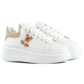 Białe buty sportowe na grubej podeszwie z misiem beige