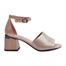 Vinceza Sandały Damskie Na Obcasie Z Eko Skóry Złote Horissa beżowy