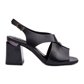 Vinceza Eleganckie Sandały Damskie Na Obcasie Słupku Eko Skórzane Czarne Asellesa