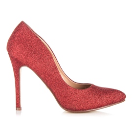 Ideal Shoes Brokatowe czółenka na szpilce czerwone