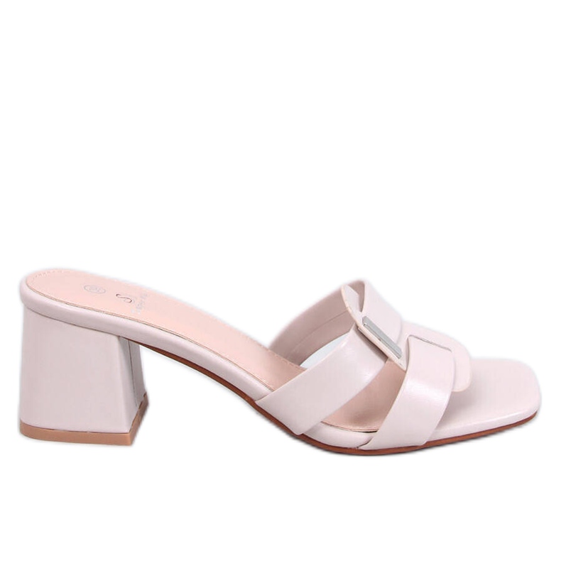 Klapki na obcasie eleganckie Lafar Beige beżowy