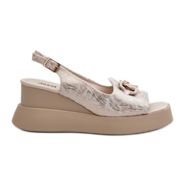 Sandały Damskie Na Platformie I Koturnie Z Ozdobą Złote Janesca złoty