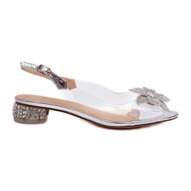 S.Barski Sandały Transparentne Na Niskim Obcasie Z Ozdobą Srebrne D&A MR38-383 srebrny