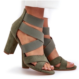 Sandały Damskie Na Słupku Z Paskami Zielone Obissa