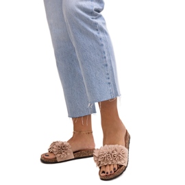 Klapki z kwiatami na korkowej podeszwie Almida beżowy