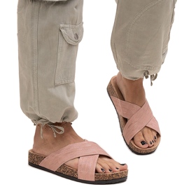 Kapki na korkowej podeszwie z połyskiem Ribera różowe