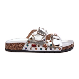 Zdobione Klapki Damskie Z Klamrami S.Barski MY121 Srebrne srebrny