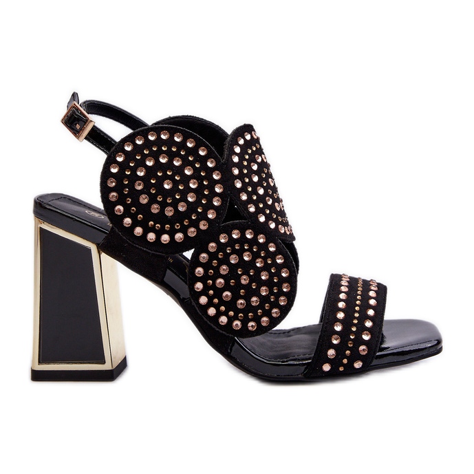 S.Barski Zdobione Sandały Na Słupku D&A CR026 Czarne