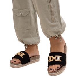 Czarne klapki z błyszczącą klamerką Niamh