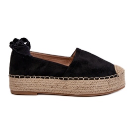 Espadryle Damskie Wiązane Na Platformie Z Plecionką Czarne Tailesse