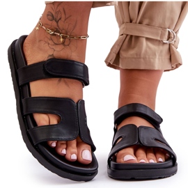 Skórzane Klasyczne Klapki Damskie Na Rzep Czarne Amedon