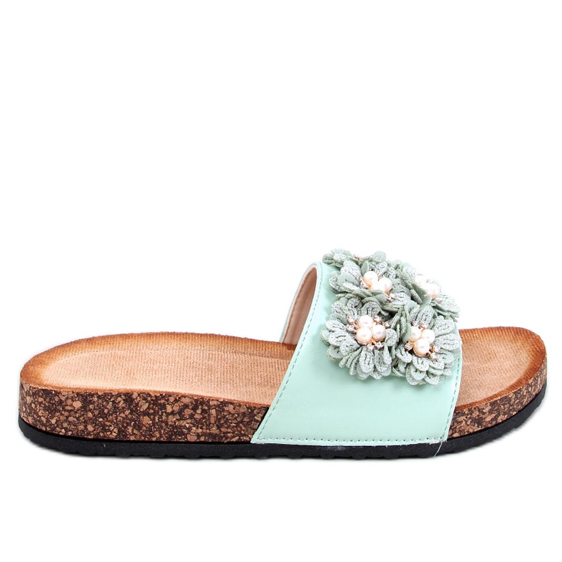 Klapki korkowe z kwiatuszkami Emiles Green zielone