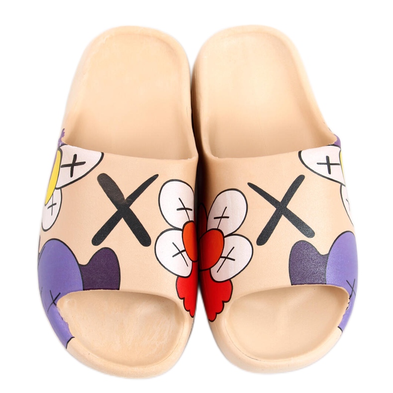 Klapki z kolorowym printem Clancy Khaki beżowy