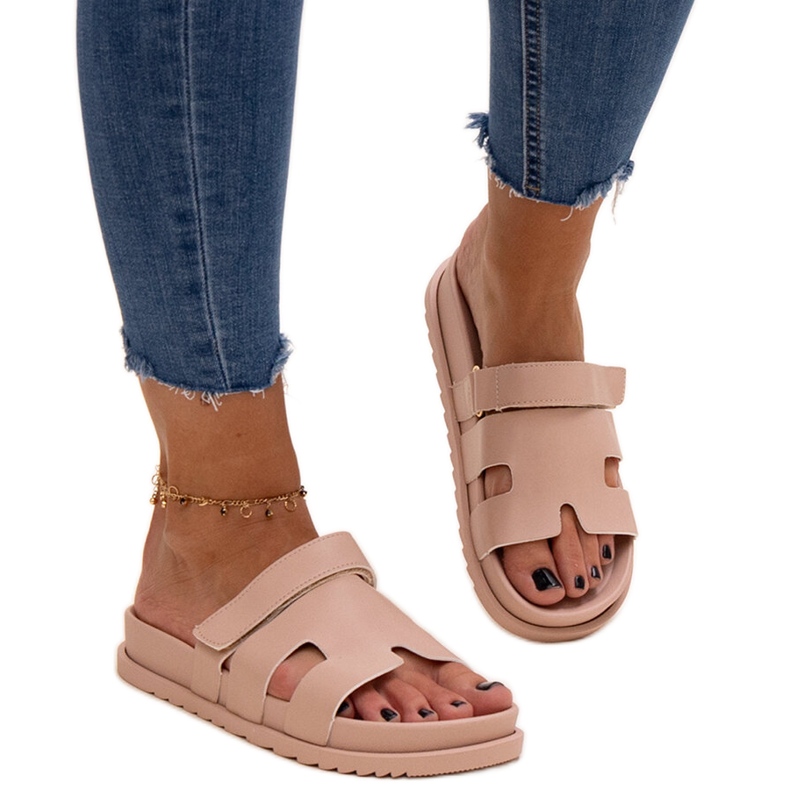 Beżowe klapki na rzep Kassis beżowy