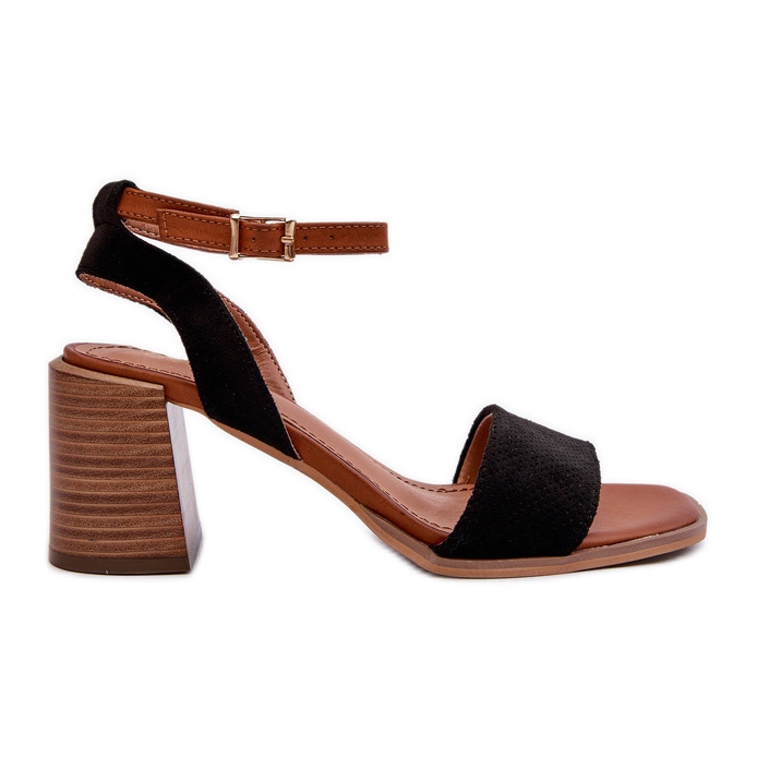 Sandały Damskie Na Słupku Z Eko Zamszu Czarne Ronvia