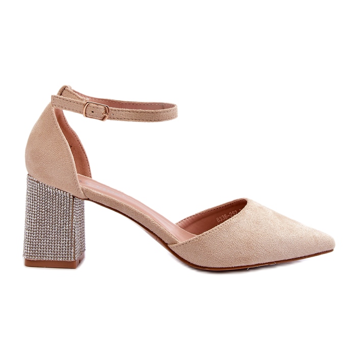 Czółenka z Eko Zamszu Na Zdobionym Słupku Beżowe beżowy