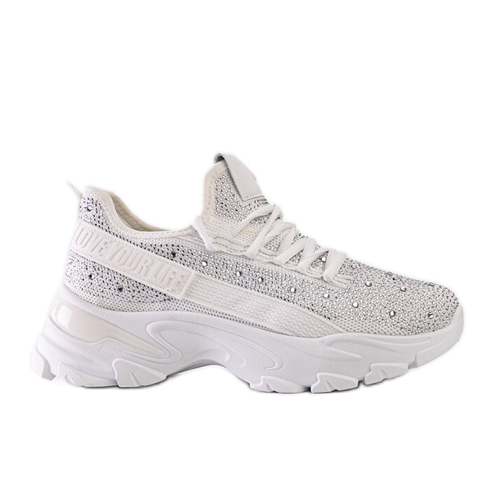 Białe błyszczące sneakersy na masywnej podeszwie Senai