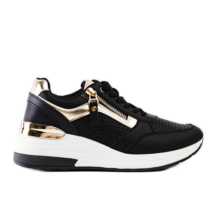 Czarne ażurowe sneakersy na koturnie Danai