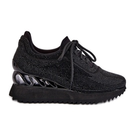 S.Barski Sneakersy Damskie Na Koturnie Zdobione Cyrkoniami D&A MR38-377 Czarne