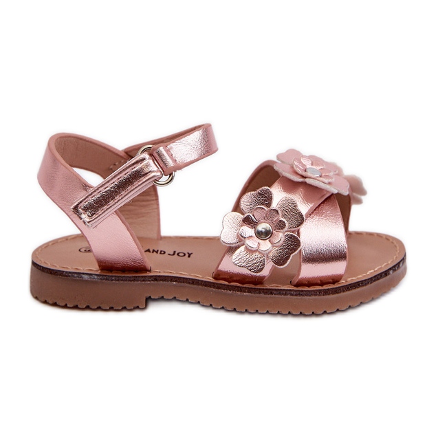 Sandałki Dziecięce Ozdobione Kwiatkami Zapinane Na Rzep Różowe Fagossa