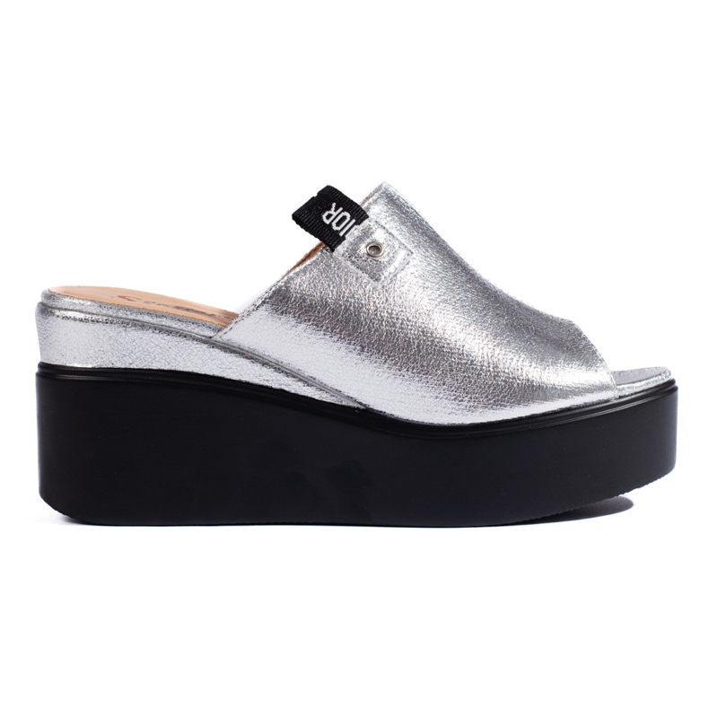 Srebrne klapki na koturnie srebrny