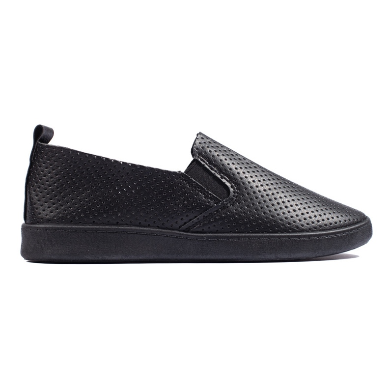 Ażurowe lekkie czarne slip on damskie