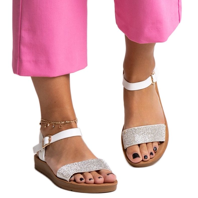 Białe sandały z cyrkoniami Estellaria