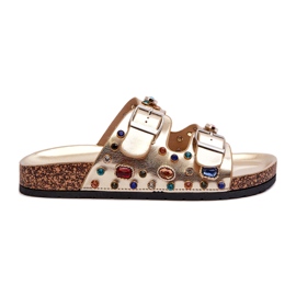 Zdobione Klapki Damskie Z Klamrami S.Barski MY121 Złote złoty