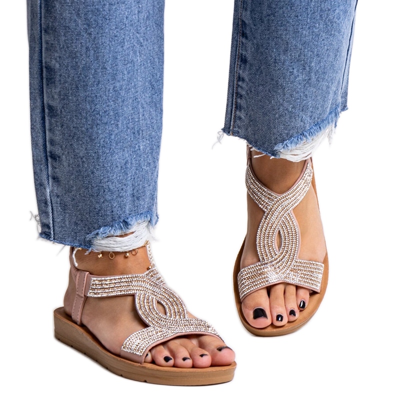 Różowe sandałki zdobione cyrkoniami Michalina