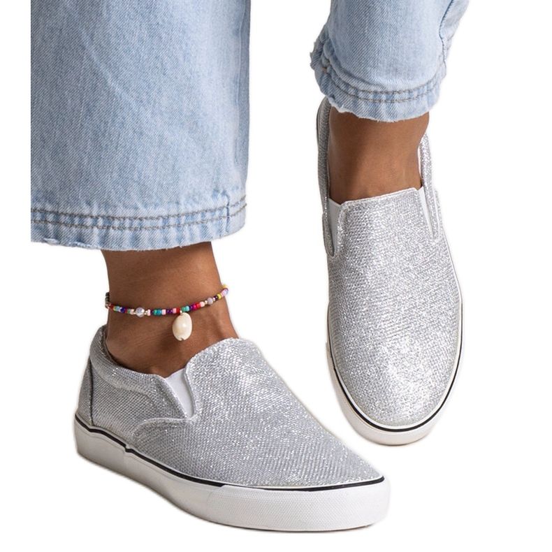 Srebrne błyszczące trampki Lublubah srebrny