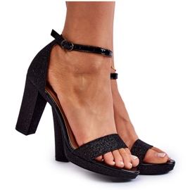 Mulanka Modne Błyszczące Sandałki Na Słupku Czarne
