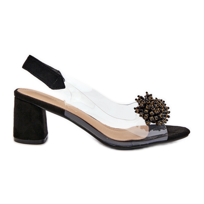 Sandały Damskie Na Obcasie Z Transparentna Cholewką Czarne Aleola