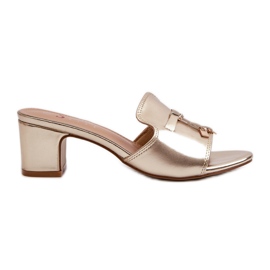 Klapki Damskie Z Eko Skóry Na Obcasie Złote Jemenna złoty