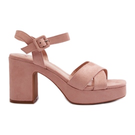 Sandały Damskie Z Eko Zamszu Na Słupku I Platformie Różowe Sakane