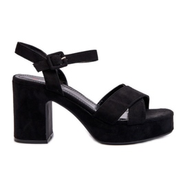 Sandały Damskie Z Eko Zamszu Na Słupku I Platformie Czarne Sakane