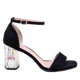 Sandałki na obcasie z kamieniami Whitneys Black czarne