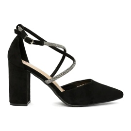 Zamszowe czarne czółenka z cekinami