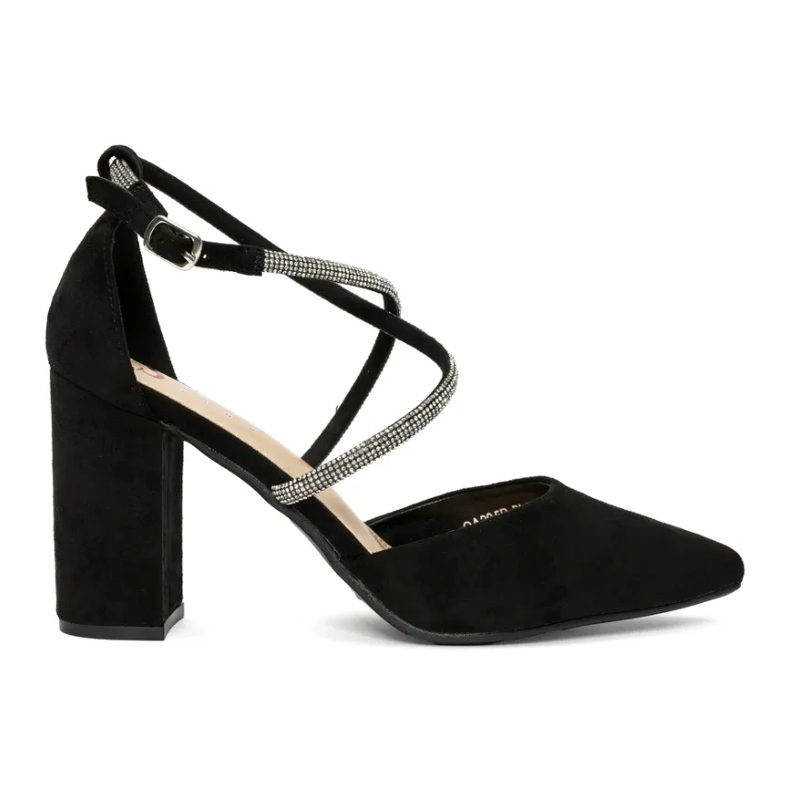 Zamszowe czarne czółenka z cekinami